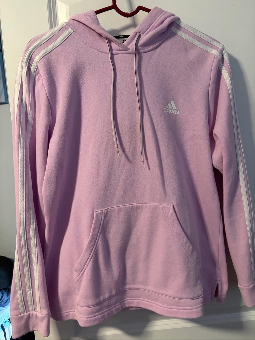 adidas Light Pink Hoodie with White Three-Stripe Detail